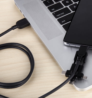 Onn 4-In-1 Charge & Sync Cable for Micro USB, Type C, Mini USB and Mini B Devices Black